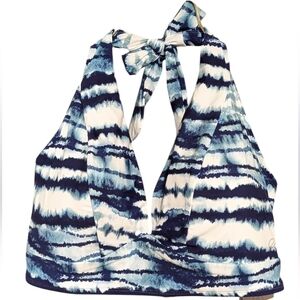 🌊 NWT CALIA Watercolor Stripe Long Line Halter Bikini Top 2X Blue White